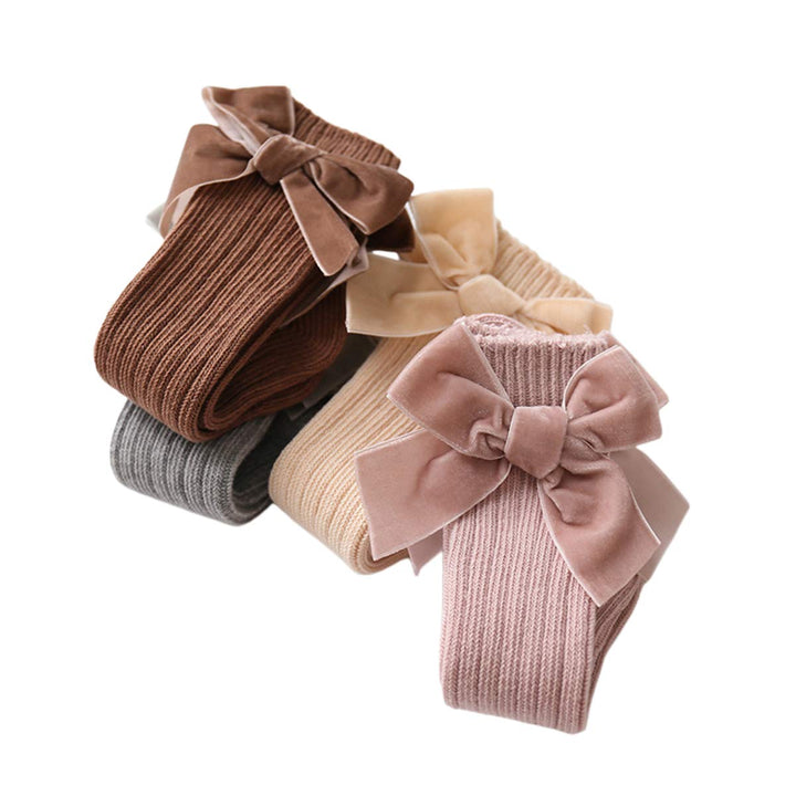 4-Pack Baby Girls Knee High Socks Infants Toddlers Bow Knit Socks Cotton Tube Ruffled Stockings (Assorted 4pk,0-12 Months)