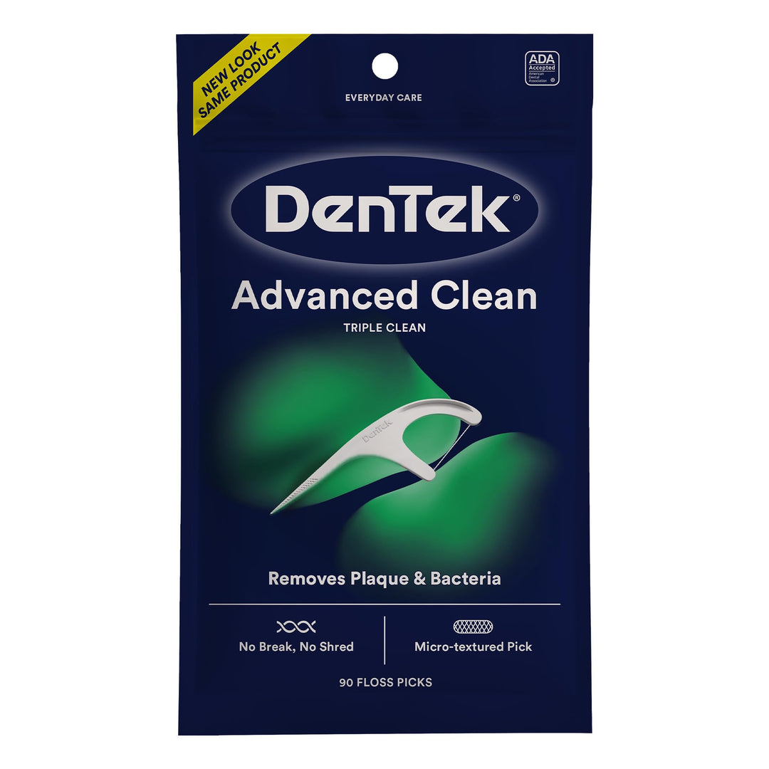 DenTek Triple Clean Floss Pick | 3X Clean: Removes Plaque & Food and Fights Bad Breath | 90 Picks