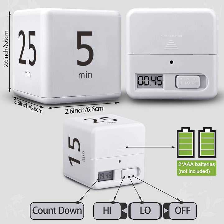 Cube Timer, Kitchen Gravity Sensor Flip Digital Timer for Time Management and Countdown Settings,15-25-5-45 Minutes Timer for Kids-Yyzyqlp