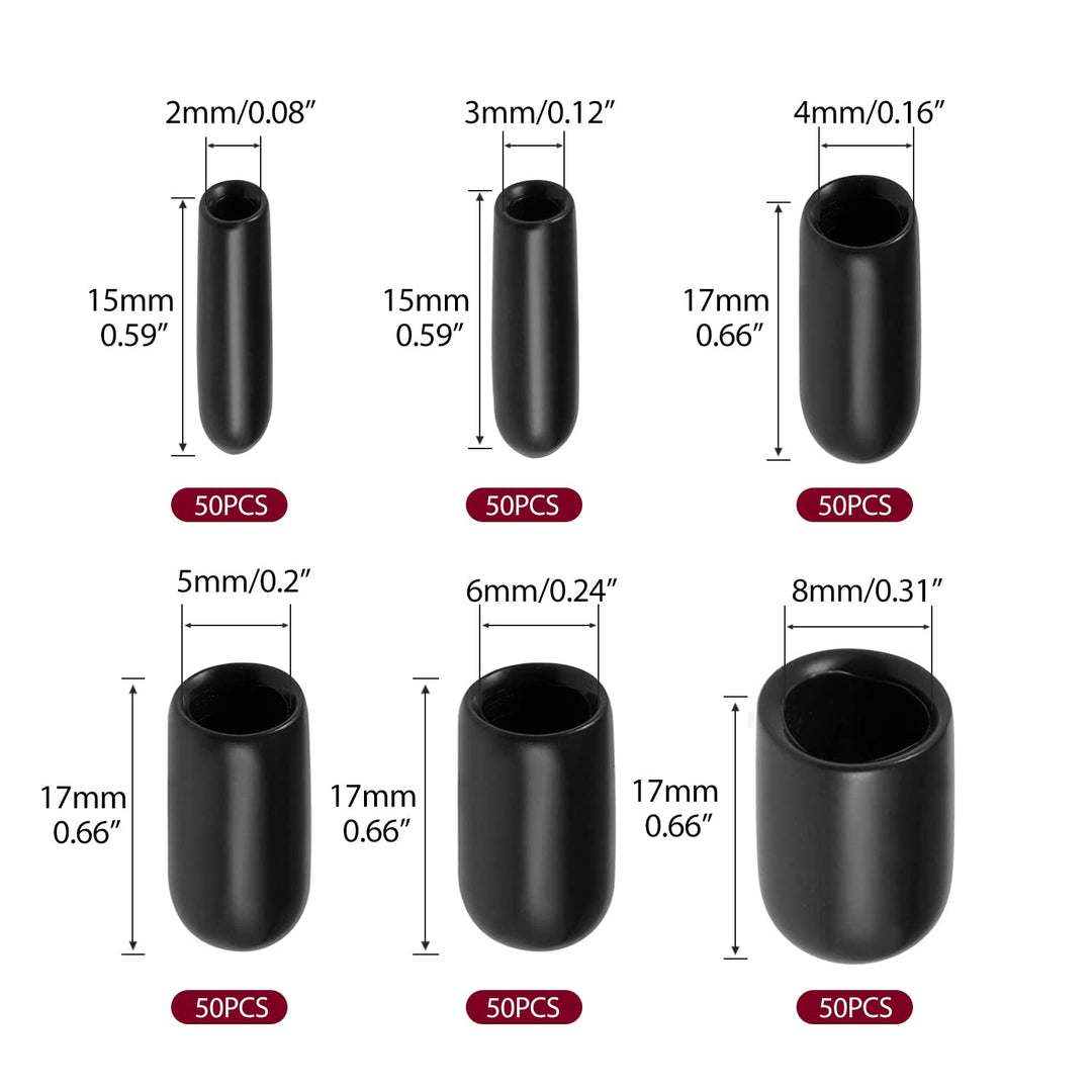 300 Pieces Screw Cap Rubber End Cap Bolt Screw Covers Caps Thread Protector Safety Cover, Black Pipe Post Bolt Screw Rubber Vinyl End Cap in 6 Sizes Form Inner Diameter 0.08 to 0.35 Inch