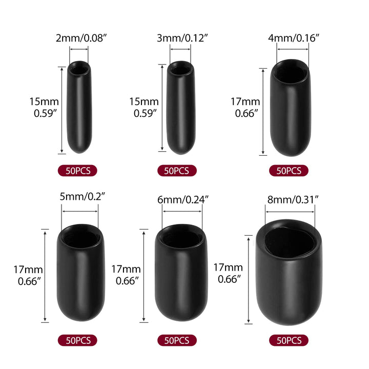 300 Pieces Screw Cap Rubber End Cap Bolt Screw Covers Caps Thread Protector Safety Cover, Black Pipe Post Bolt Screw Rubber Vinyl End Cap in 6 Sizes Form Inner Diameter 0.08 to 0.35 Inch