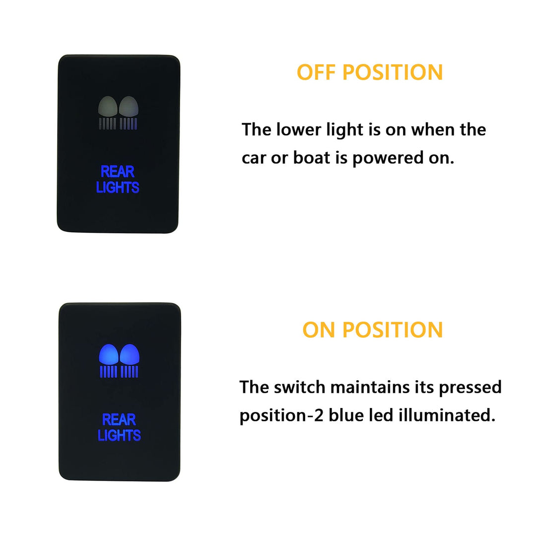 Blue Led Rear Lights Push Button Switch for Toyota Sequoia Highlander Landcruiser Tacoma 4Runner Highlander 3Amp 12V Illuminated ON-Off SPST Button Switch with Wiring Connector