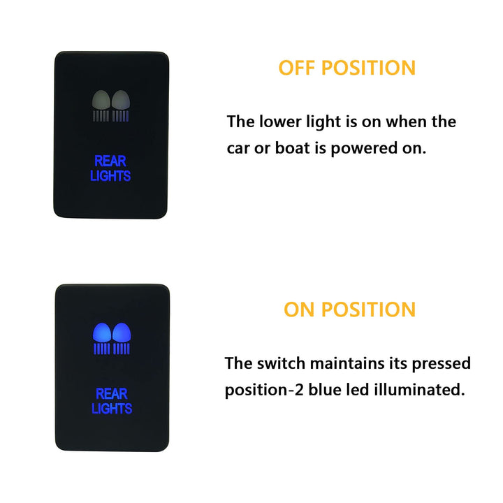 Blue Led Rear Lights Push Button Switch for Toyota Sequoia Highlander Landcruiser Tacoma 4Runner Highlander 3Amp 12V Illuminated ON-Off SPST Button Switch with Wiring Connector