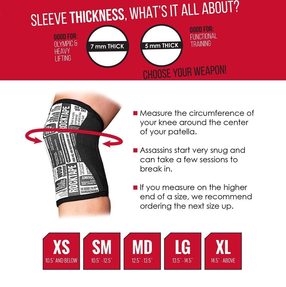Rocktape Assassins Knee Compression Sleeves, Knee Brace for Weightlifting, Cross Training & Working Out - Reduce Strain & Swelling (2 Sleeves) 7mm Thickness, Small, Red Camo