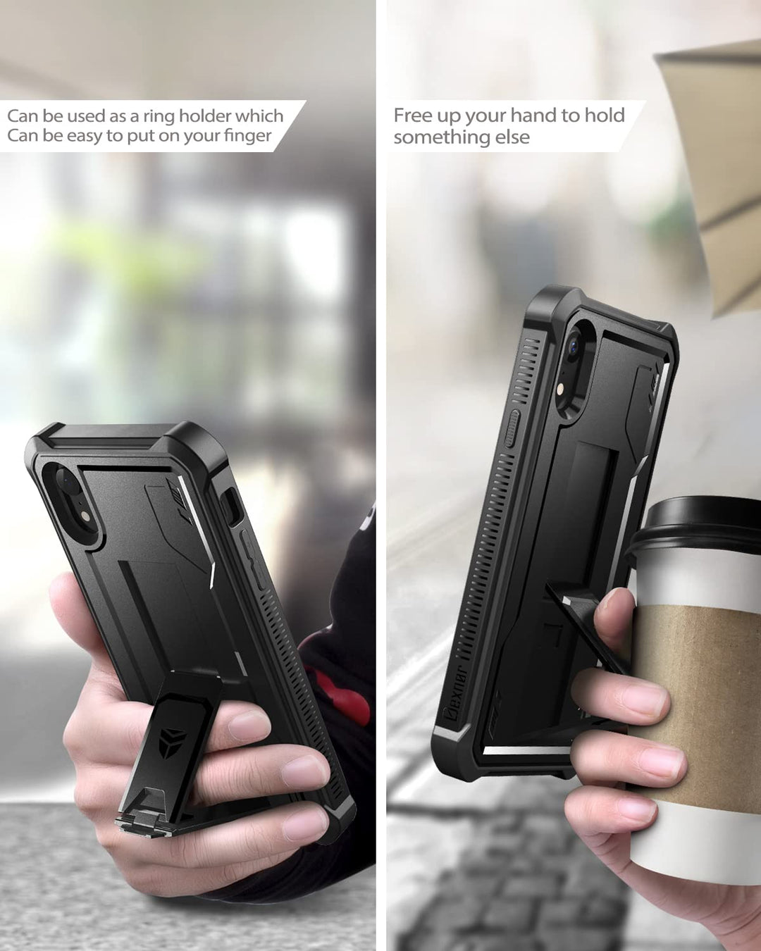 for iPhone XR Case, [Built in Screen Protector and Kickstand] Heavy Duty Military Grade Protection Shockproof Protective Cover for iPhone XR, Black