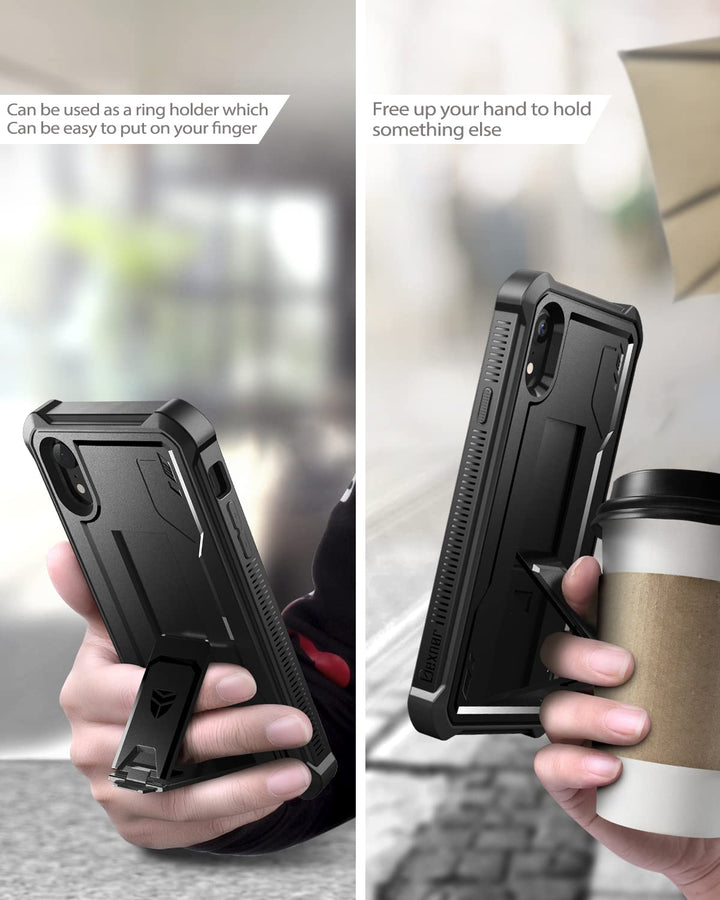 for iPhone XR Case, [Built in Screen Protector and Kickstand] Heavy Duty Military Grade Protection Shockproof Protective Cover for iPhone XR, Black