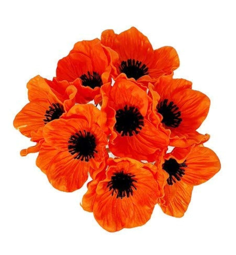 8 pcs Real Touch Anemone Poppy Bouquet for Artificial Flower Decor (Orange)