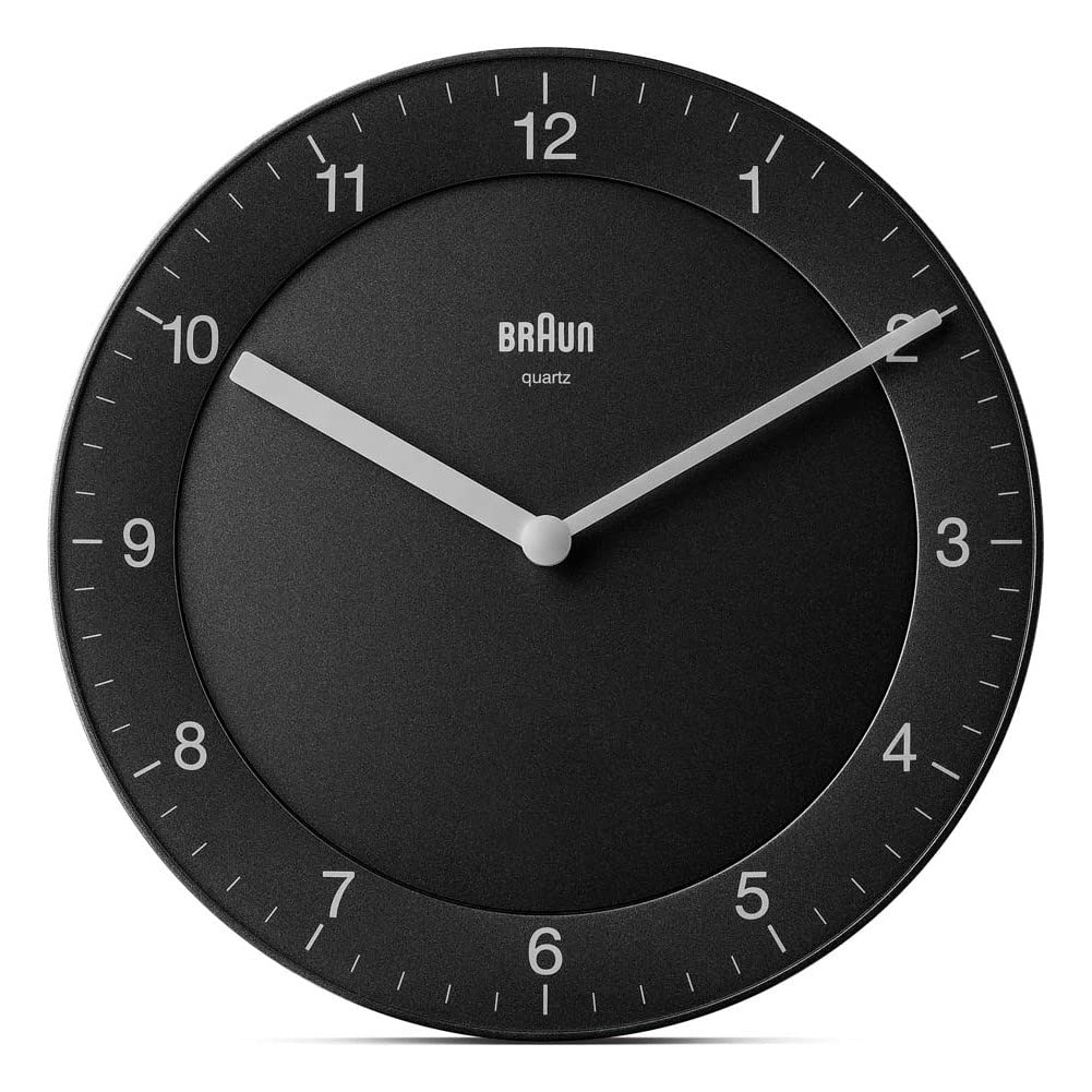 Braun Classic Analogue Wall Clock with Quiet Quartz Movement, Easy to Read, 20cm Diameter in Black, Model BC06B.