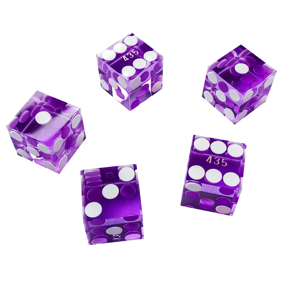 Set of 5 Grade AAA Precision 19mm Serialized Casino dice with Razor Edges and Corners - Purple …
