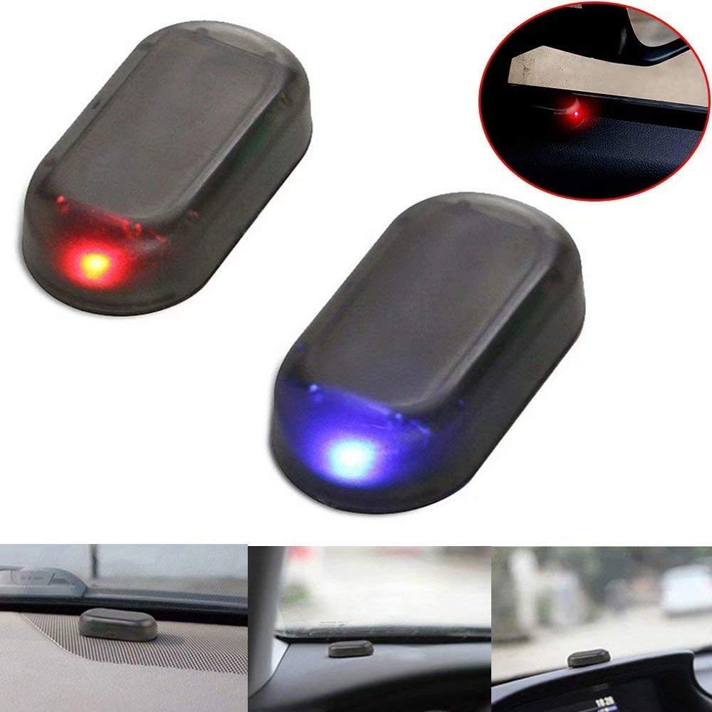 2pcs Car Solar Power Simulated Dummy Alarm Warning Anti-Theft LED Flashing Security Light Fake Lamp (Blue + Red) 2