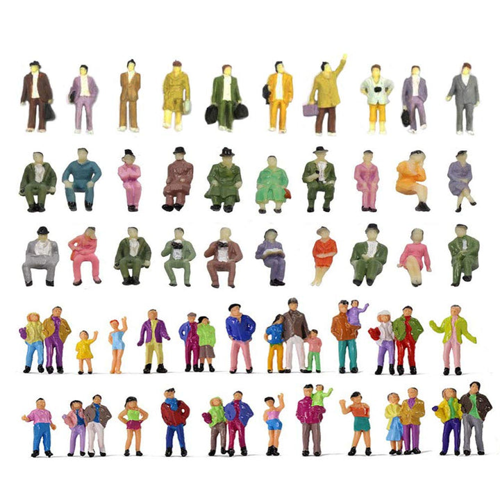 50 Pcs 1:87 Scale/HO Scale People Figurines Set Tiny Sitting and Standing Delicate Hand Painted People Model Train Park Street People Figures for Miniature Scenes