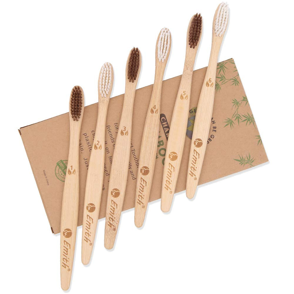 12 Pcs Bamboo Toothbrushes Biodegradable Soft Charcoal 