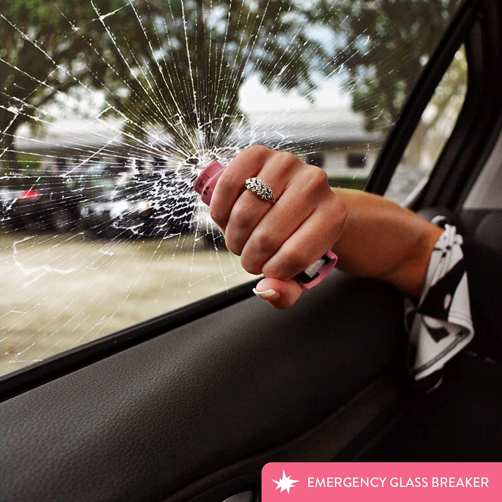 Guard Dog Pepper Spray with Window Breaker | 3-in-1 Car Safety Tool | Self Defense Keychain | Maximum Strength | 16 Feet Distance Defense (Pink)