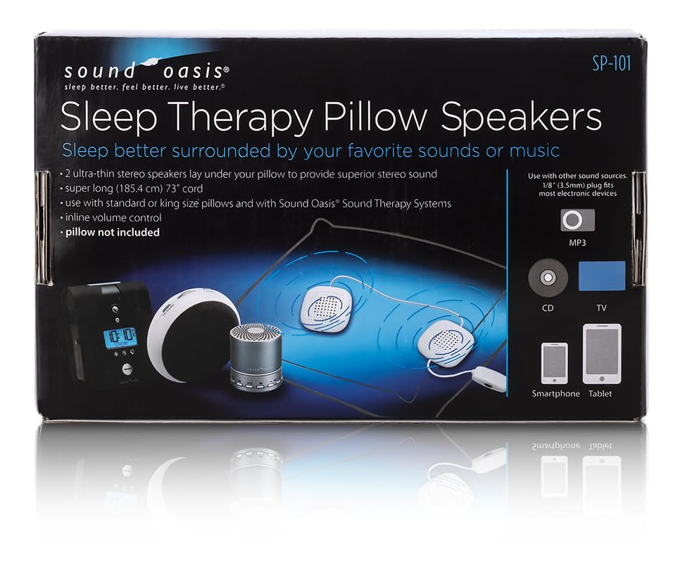 Pillow Speakers, 2 UltraThin Stereo Speakers, Volume Control, Surround Sound for Music, Sleep, Tinnitus Masking, Connect to External Sound Source with 1/8 3.5mm Headphone Jack Plug, White