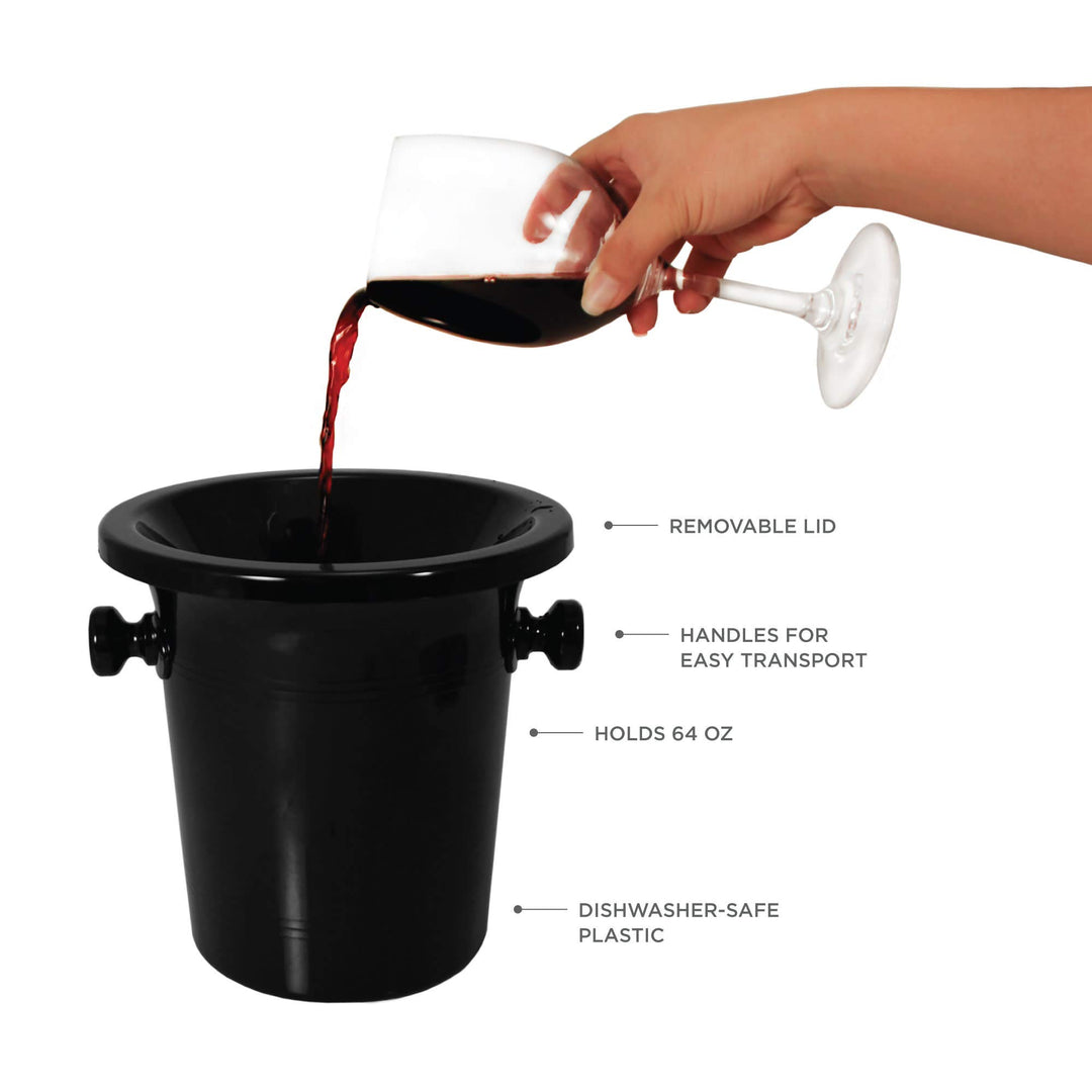 True Spittoon Wine Tasting Dump Bucket with Removable Lid, Made of Plastic Lighter than Stainless Steel for Cocktails Whiskey Tobacco, Holds 64 oz