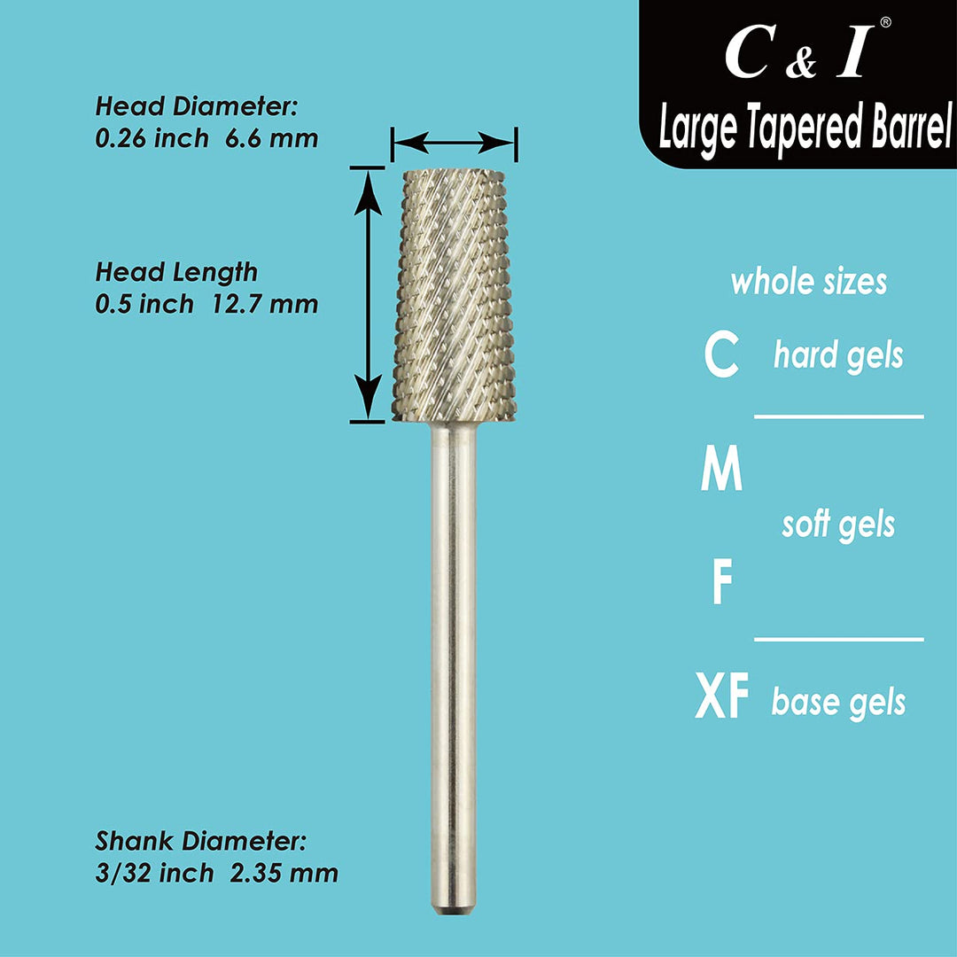 C &amp; I Large Tapered Barrel Nail Drill Bit, e-File for Manicure Drill Machine, Quick Remove Gel Nail, Acrylic Nail, Dip Powder Nails (Coarse -C)