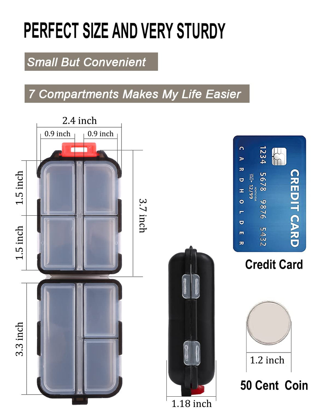 2PS Weekly Pill Organizer Small Folding Box 7 Day BPA-Free Daily Pill Container Foldable Travel Pill Case with Lock Pill Holder, Medicine Organizer for Purse Pocket to Store Vitamin Etc (Black)