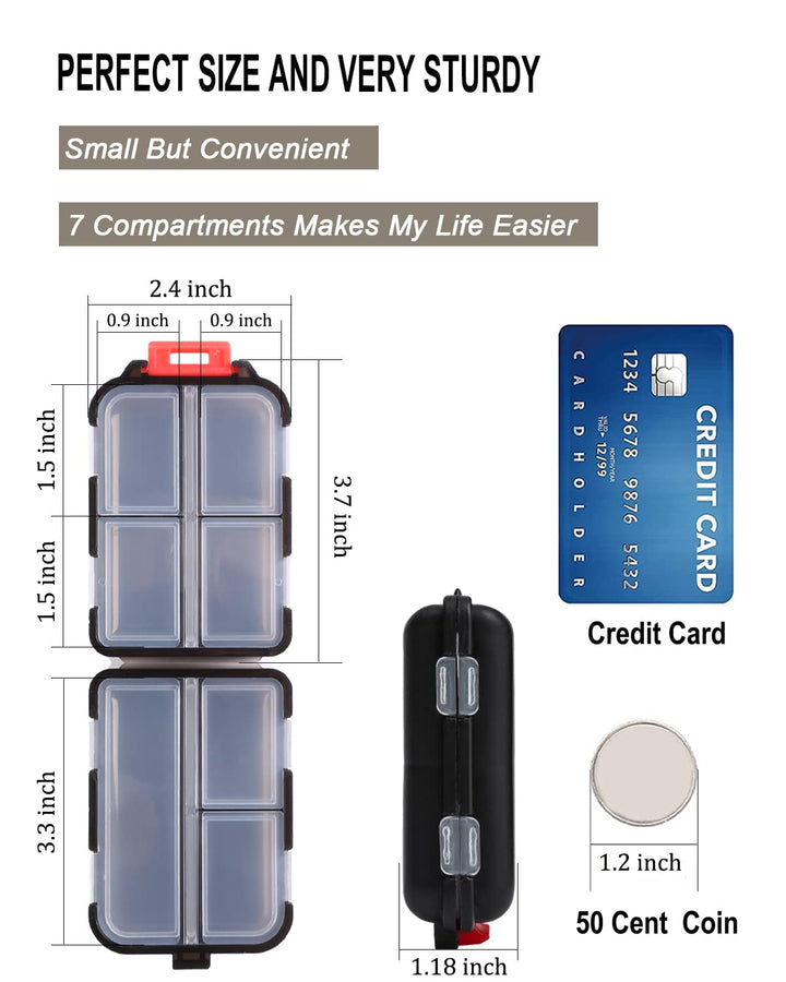 2PS Weekly Pill Organizer Small Folding Box 7 Day BPA-Free Daily Pill Container Foldable Travel Pill Case with Lock Pill Holder, Medicine Organizer for Purse Pocket to Store Vitamin Etc (Black)