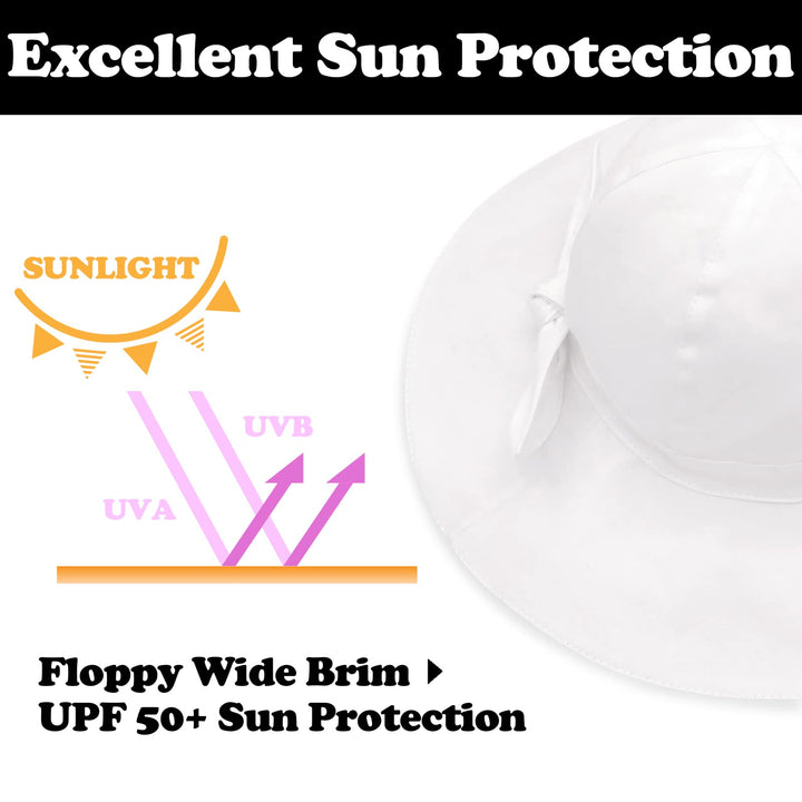 Baby Girl Sun Hat Summer Baby Hats UPF 50+Toddler Sun Hat Infant with Wide Brim Bucket Hat White 46cm/0-6 Months