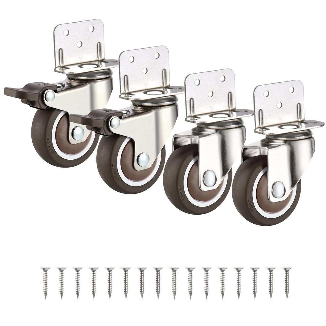 1 Inches Swivel Plate Casters with Brake, TPE Caster 4 Pcs, L- Shaped Caster Wheels for Baby Bed, Trolley, Kitchen Cabinet, Furniture, Table, Rotate 360 Degrees, Loading Capacity 115 Lbs