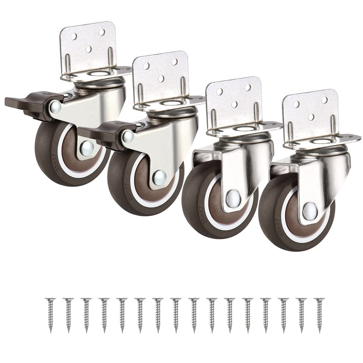1 Inches Swivel Plate Casters with Brake, TPE Caster 4 Pcs, L- Shaped Caster Wheels for Baby Bed, Trolley, Kitchen Cabinet, Furniture, Table, Rotate 360 Degrees, Loading Capacity 115 Lbs