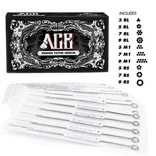 ACE Needles 50 Mixed Assorted Tattoo Needles 10 Sizes - Round Liner Shader Magnum
