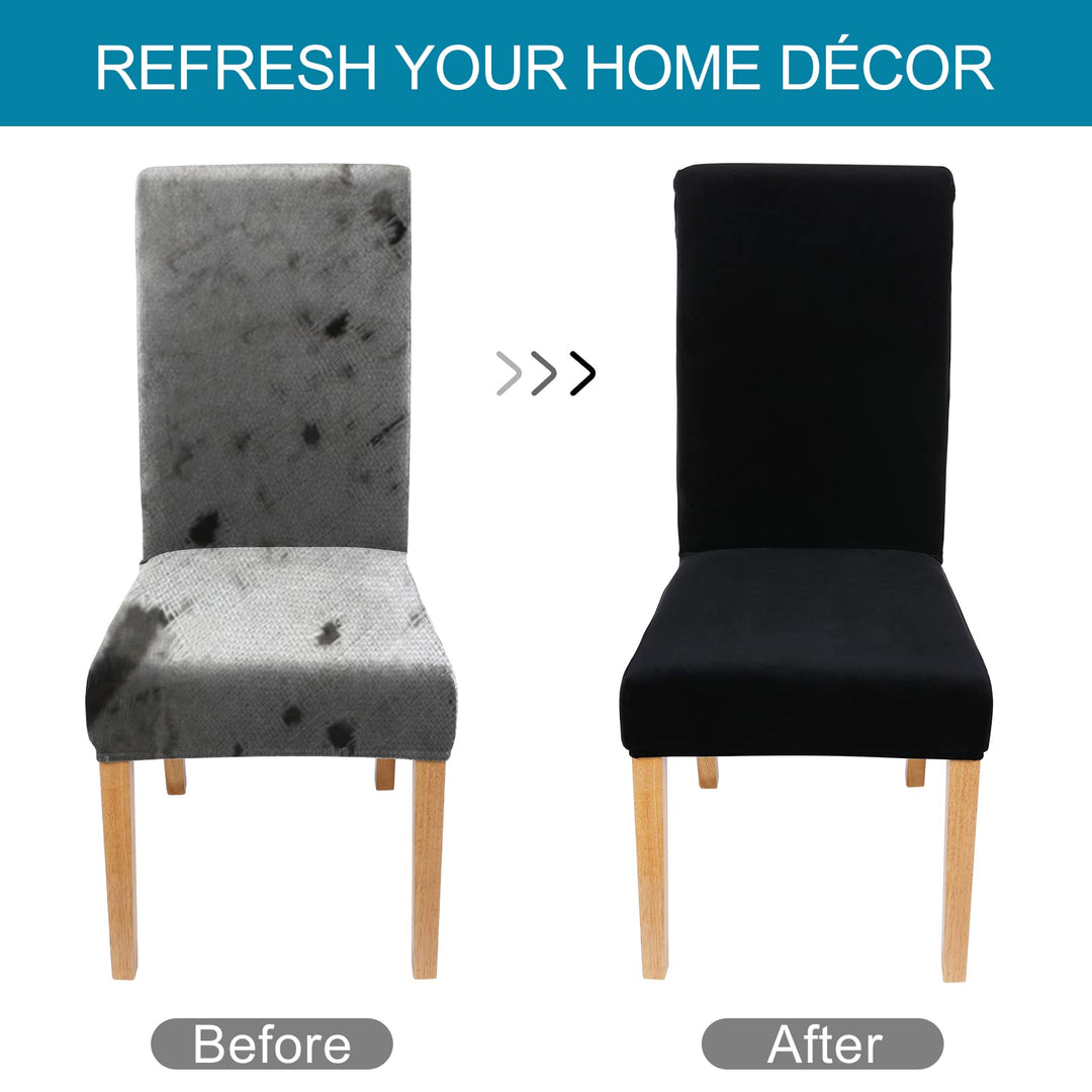 Velvet Stretch Dining Room Chair Covers Set of 2, Soft Removable Washable Chair Slipcovers Kitchen Parsons Chair Protector, Black