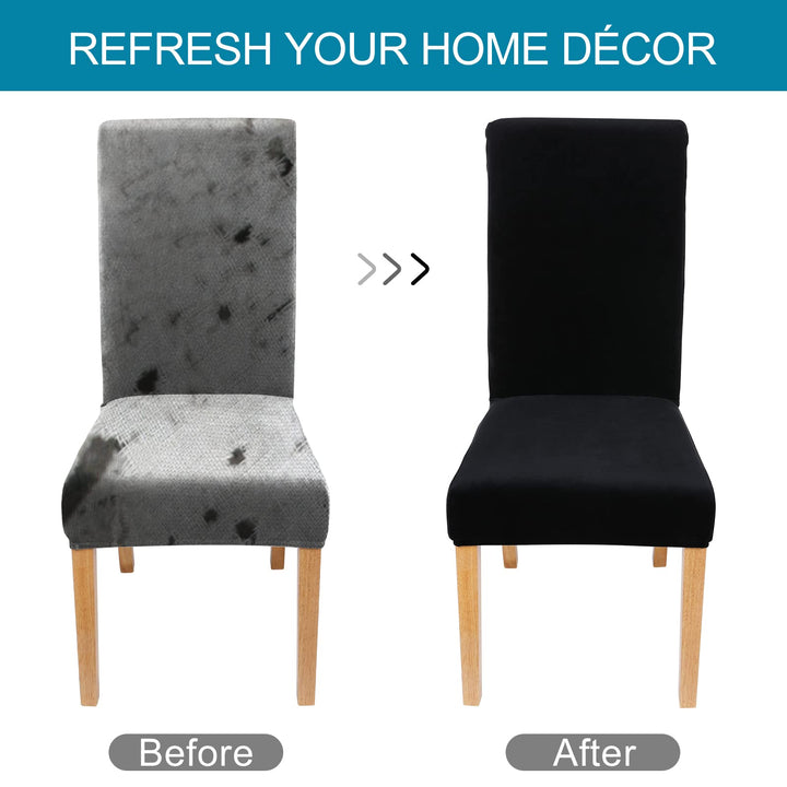 Velvet Stretch Dining Room Chair Covers Set of 2, Soft Removable Washable Chair Slipcovers Kitchen Parsons Chair Protector, Black
