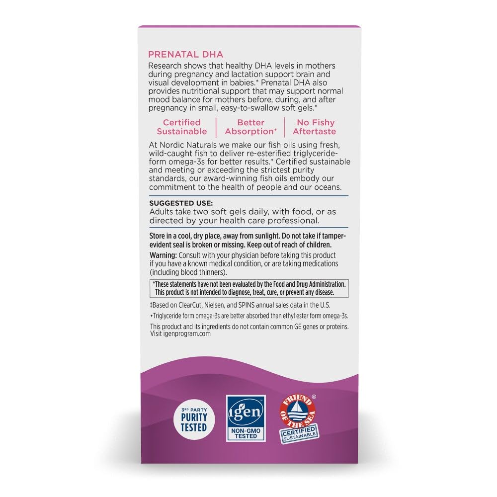 Prenatal DHA, Unflavored - 180 Soft Gels - 830 mg Omega-3 + 400 IU Vitamin D3 - Supports Brain Development in Babies During Pregnancy &amp; Lactation - Non-GMO - 90 Servings