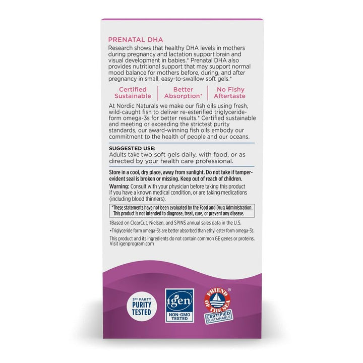 Prenatal DHA, Unflavored - 180 Soft Gels - 830 mg Omega-3 + 400 IU Vitamin D3 - Supports Brain Development in Babies During Pregnancy &amp; Lactation - Non-GMO - 90 Servings