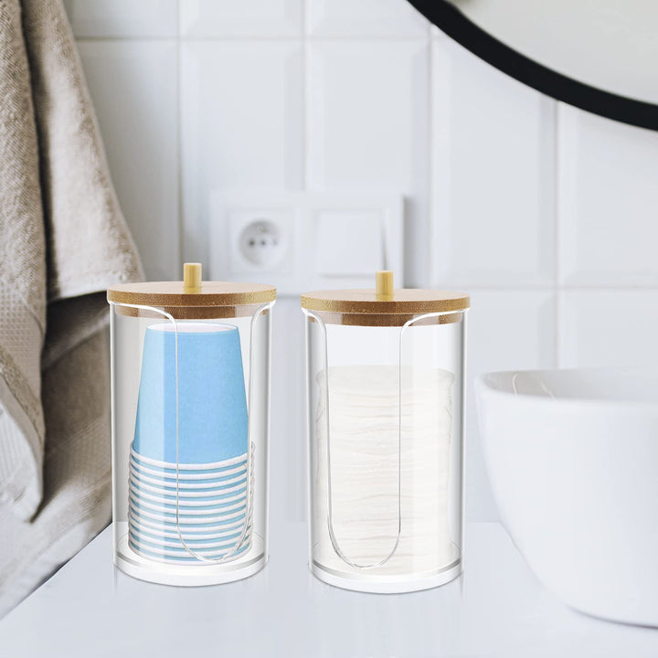 Acrylic Bathroom Cup Dispenser Holder for Disposable Paper Cup with Bamboo Lid, Mouthwash Cups Holder for Bathroom Guest Room Counter-tops (clear 1 pack)