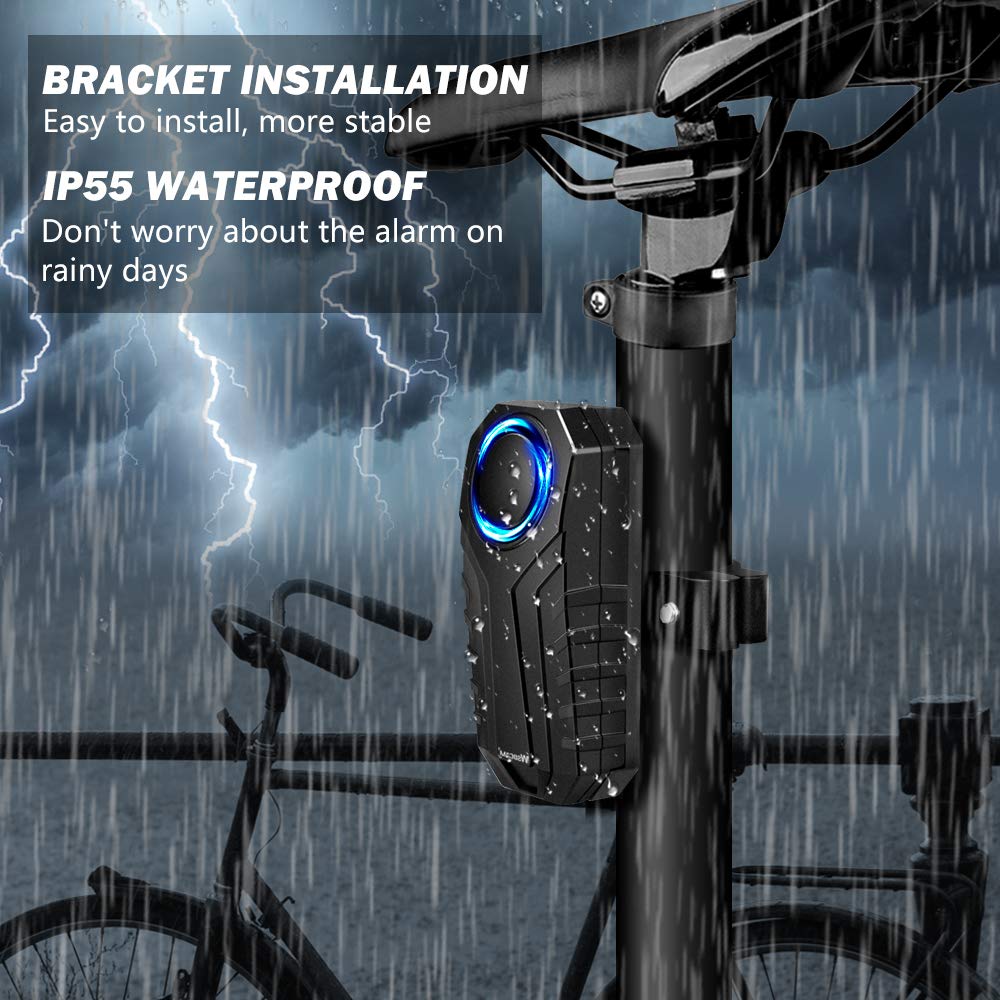 WSDCAM Anti-Theft Bike Alarm with Mount, 113dB Burglar Vibration Motorcycle Bicycle Alarm Security System Waterproof Cycle Bike Alarm with Remote