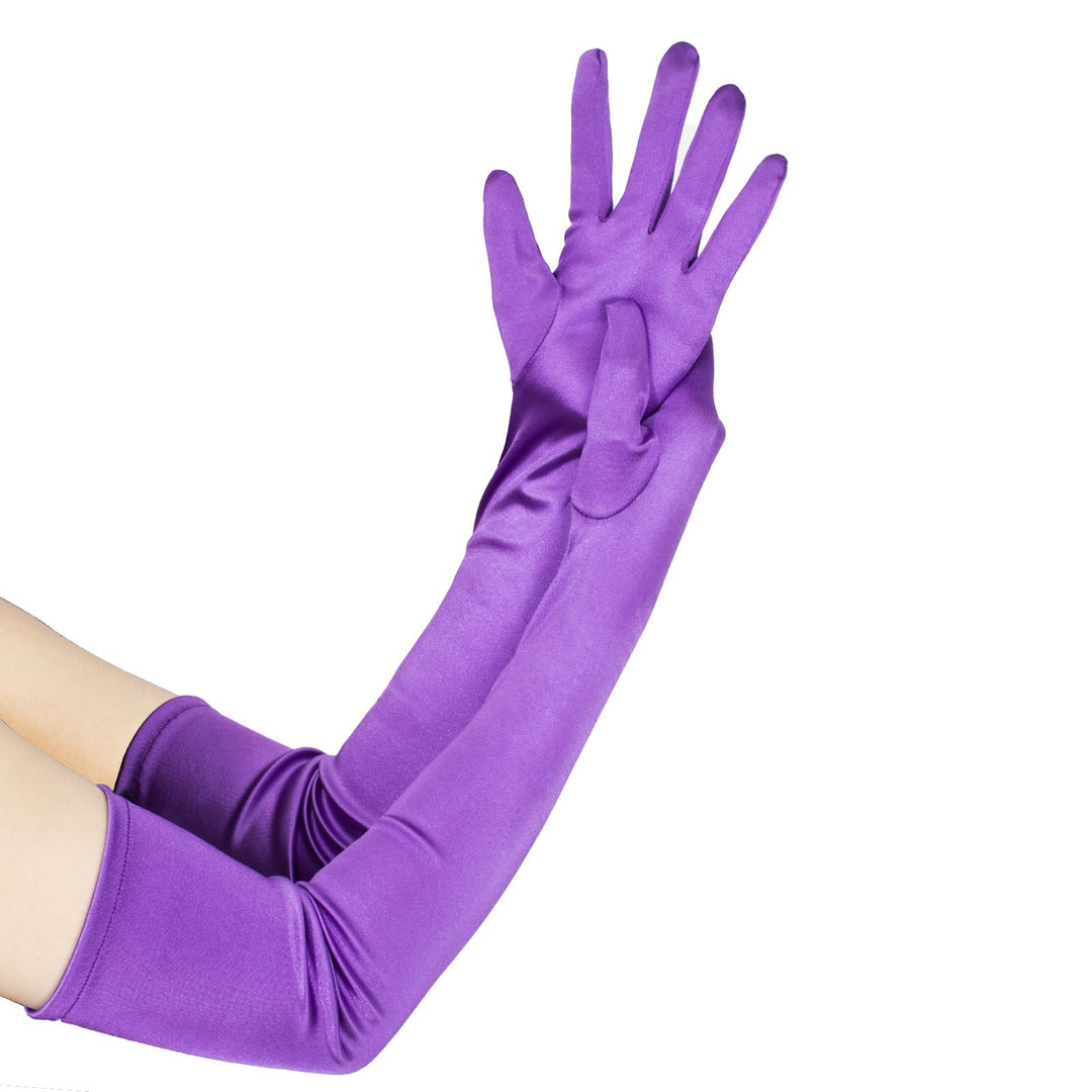 Women 20s Satin gloves Formal Bridal Banquet Party Wedding Opera Colorful Mitten 22 Inch Purple
