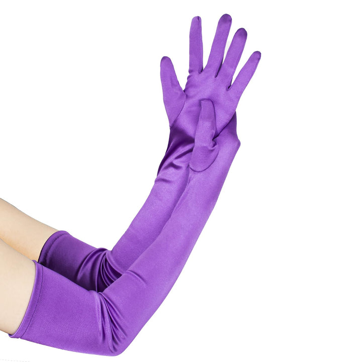Women 20s Satin gloves Formal Bridal Banquet Party Wedding Opera Colorful Mitten 22 Inch Purple