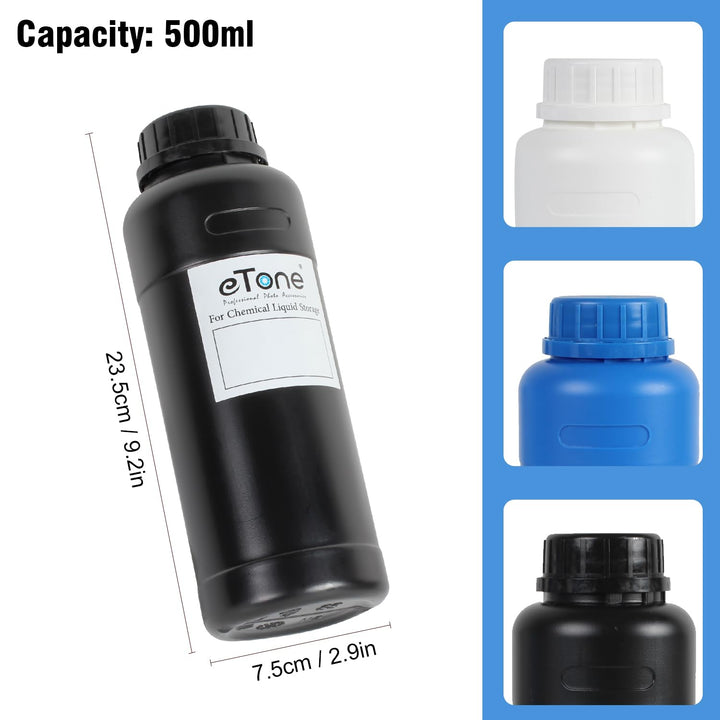 eTone 3X 500ml Darkroom Chemical Storage Bottles with C
