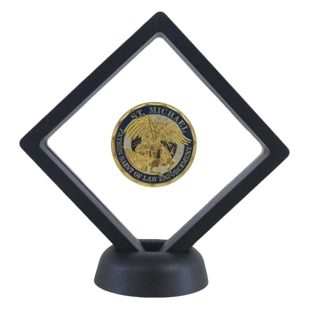 Challenge Coins Display Stand, Medallion Jewelry Specimen Holder, Military Medal Clear Floating Frame Case Box, 3.5x3.5x0.8