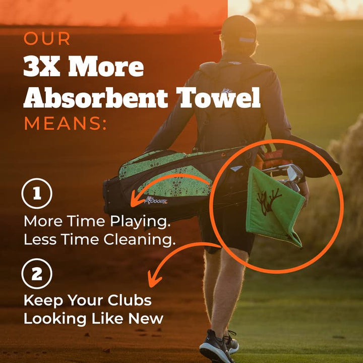 Amphibian Golf Towel with Wet and Dry Technology, Black/Grey - Golf Bag Accessory for Men and Women with Carabiner Clip