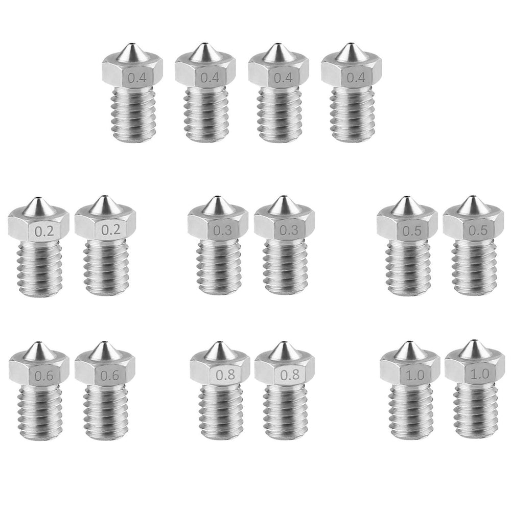 3D Printer Nozzle, ExcelFu 16 Pieces Stainless Steel 3D Printer Nozzles 0.2 mm, 0.3 mm, 0.4 mm, 0.5mm, 0.6 mm, 0.8 mm, 1.0 mm Extruder Nozzle Print Head for E3D Makerbot