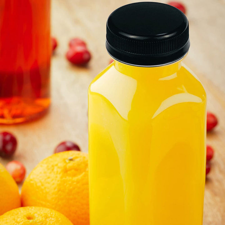 Unalilia Empty 12oz Clear Juice Bottles With Caps For Juicing - Bulk Refillable Drink Container for Juicing, Smoothie, Milk, Soda with Black Tamper Proof Caps and Funnel (24 Pack)