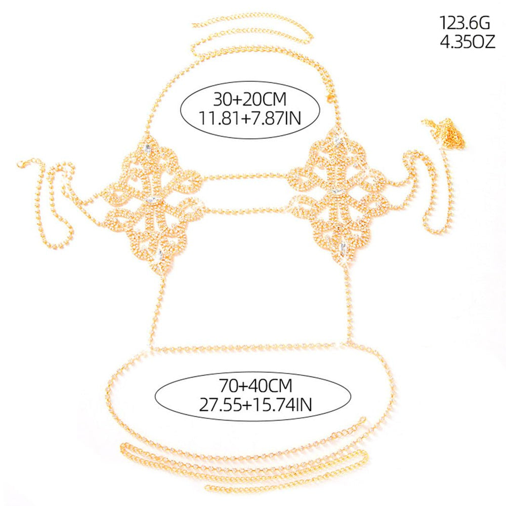 Rhinestone Body Chain Jewelry Sparkly Crystal Bra Bikini Chains Summer Beach Body Chains for Women (Gold)