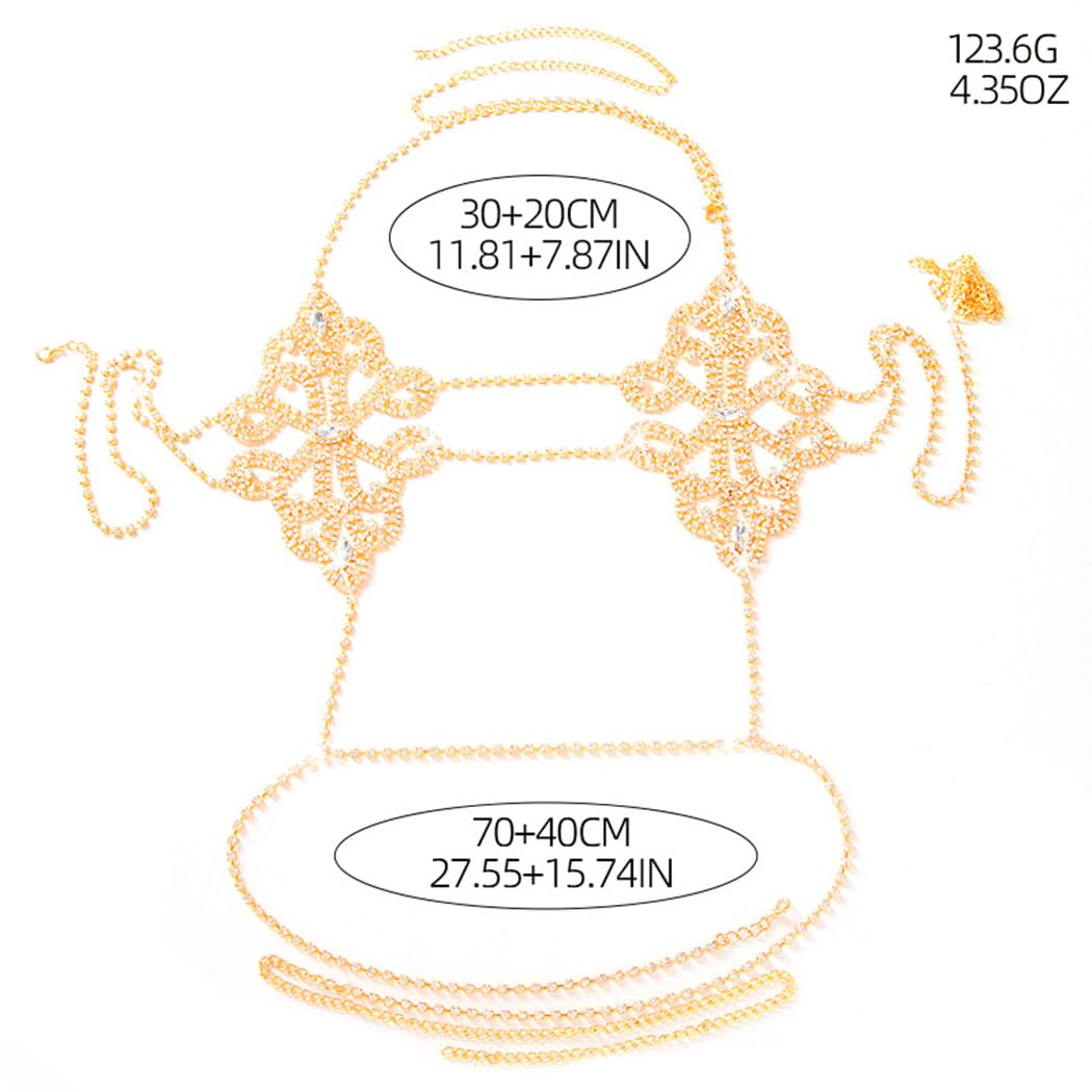 Rhinestone Body Chain Jewelry Sparkly Crystal Bra Bikini Chains Summer Beach Body Chains for Women (Gold)