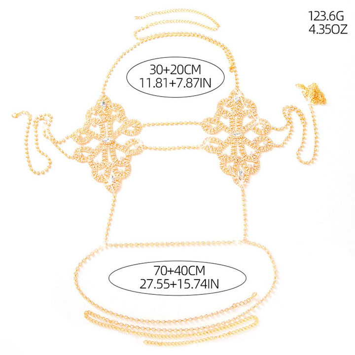 Rhinestone Body Chain Jewelry Sparkly Crystal Bra Bikini Chains Summer Beach Body Chains for Women (Gold)