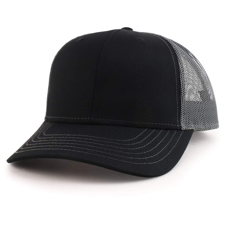Oversize XXL Low Profile Two Tone Mesh Back Trucker Baseball Cap - Black Charcoal - 2XL