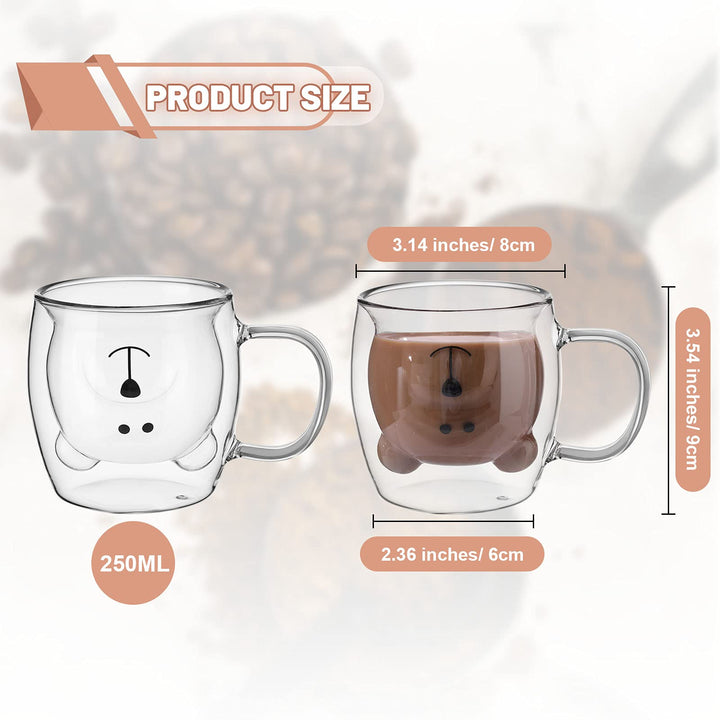 Cute Bear Tea Cup Double Wall Glass Milk Coffee Bear Mug with Handle Insulated Espresso christmas Beer Cup Cute Birthday gift for Women Men Valentine&#39;s Day, 250 ml/ 8.4 oz (White, 1 Piece)