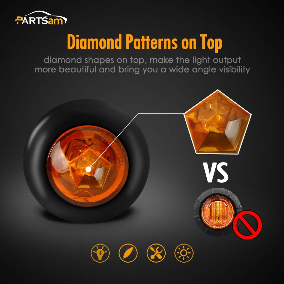 8X 3/4 inch Mount Amber Clearance LED Bullet light Lamp Truck Trailer Round Side Marker Lights Lamps