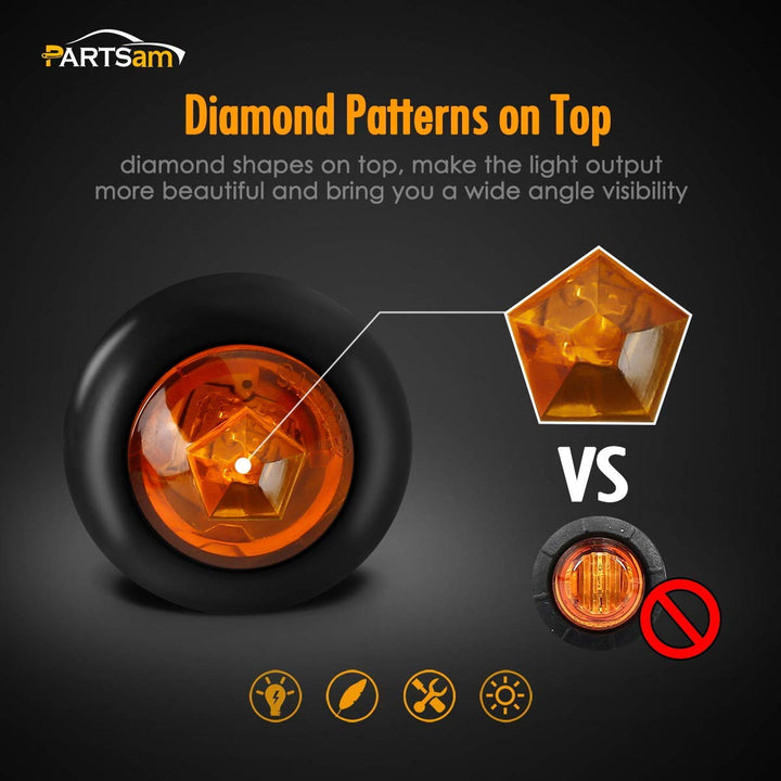 8X 3/4 inch Mount Amber Clearance LED Bullet light Lamp Truck Trailer Round Side Marker Lights Lamps