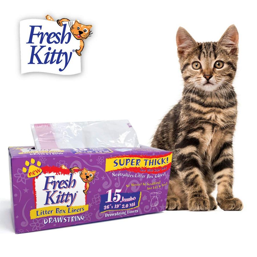 15 Count Litter Box Liners Super Thick, Durable, Easy Clean Up Jumbo Drawstring Scented Litter Pan Box Liners, Bags for Pet Cats