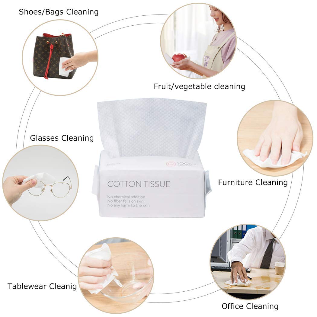 100PCS Large Disposable Face Towel, Facial Eye Nail Make up Removing Cotton Tissue, Multipurpose Cotton Towel Tissue for Skin Care, Reusable Cotton Pads, Wet & Dry Use