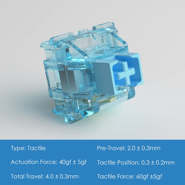 3 Pin Jelly Blue Tactile Switches 40gf for DIY Mechanical Keyboard, Dustproof Stem, Compatible with Backlit Mechanical Keyboard (45pcs)