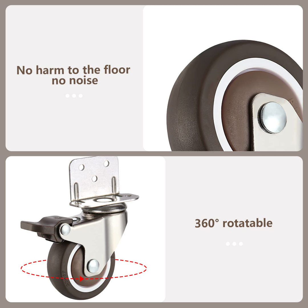 1 Inches Swivel Plate Casters with Brake, TPE Caster 4 Pcs, L- Shaped Caster Wheels for Baby Bed, Trolley, Kitchen Cabinet, Furniture, Table, Rotate 360 Degrees, Loading Capacity 115 Lbs